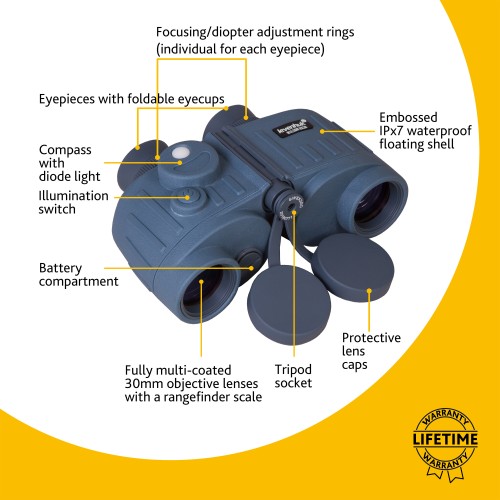 Бинокль Levenhuk Nelson 8x30 ● морской бинокль;
● герметичный непотопляемый корпус;
● увеличение: 8 крат;
● апертура: 30 мм.
