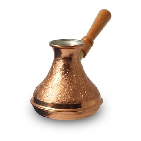 Кофеварка медная турка ШАХЕРЕЗАДА, 0.4 л, Заря 678-05 •   объём - 400 мл;
•   материал кофеварки - медь;
•   материал съёмной ручки - дерево.

